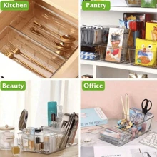 Caixa de Armazenamento de Plástico Transparente, Organizador de Armazenamento de Saquinhos de Chá com 4 Compartimentos, Organizador de Armazenamento de Alimentos Divididos para Despensa, Cozinha, Geladeira, Armário, Pacotes de Temperos, Bolsas de Lanches Caixa de Armazenamento de Mesa