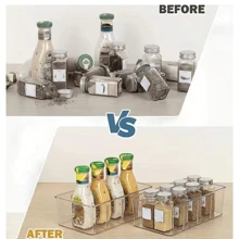 Caixa de Armazenamento de Plástico Transparente, Organizador de Armazenamento de Saquinhos de Chá com 4 Compartimentos, Organizador de Armazenamento de Alimentos Divididos para Despensa, Cozinha, Geladeira, Armário, Pacotes de Temperos, Bolsas de Lanches Caixa de Armazenamento de Mesa