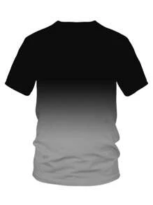 男士休闲渐变字母印花圆领短袖上衣和抽绳短裤套装，舒适服装，100% 涤纶