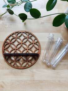 1 套壁挂式圆形木质植物繁殖站，带 3 个塑料试管花瓶、水培花盆架、客厅卧室家居装饰