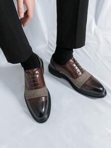 Men's Formal Check Print Dress Shoes - Vintage High-End British Casual Dress Loafers, Lightweight Comfortable Lace-Up - Brown - View 4