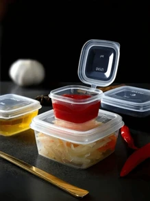 25ml/50ml/75ml/100ml Square Storage Cup, Transparent Sauce Cup With Lid, Mini Food Container For Sauce, Jam And Spice, Suitable For Camping, Office, Picnic, School, Kitchen Storage And Accessories