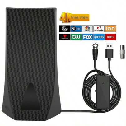 4K 1080P 高清电视天线，室内/室外/车载数字电视天线，带信号放大器，适用于卧室、客厅（购买前请确认当地信号覆盖情况，不适用于数字电视，需要机顶盒，使用时请避开厚墙区域）