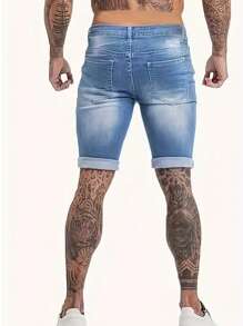 Men's Fashionable Stretch Skinny Denim Shorts Jorts - Light Wash - View 3