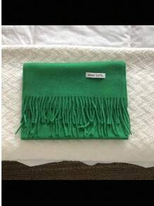 Unisex Thick Warm Solid Fringe Trim Scarves200- 230g For Winter - verde menta - Ver 2
