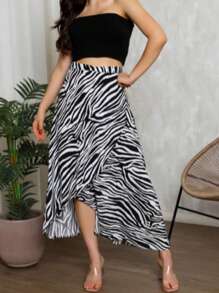 VISCOLINHO WRAP SKIRT WITH ZEBRA SLIT LINING - 斑馬 - 查看 1