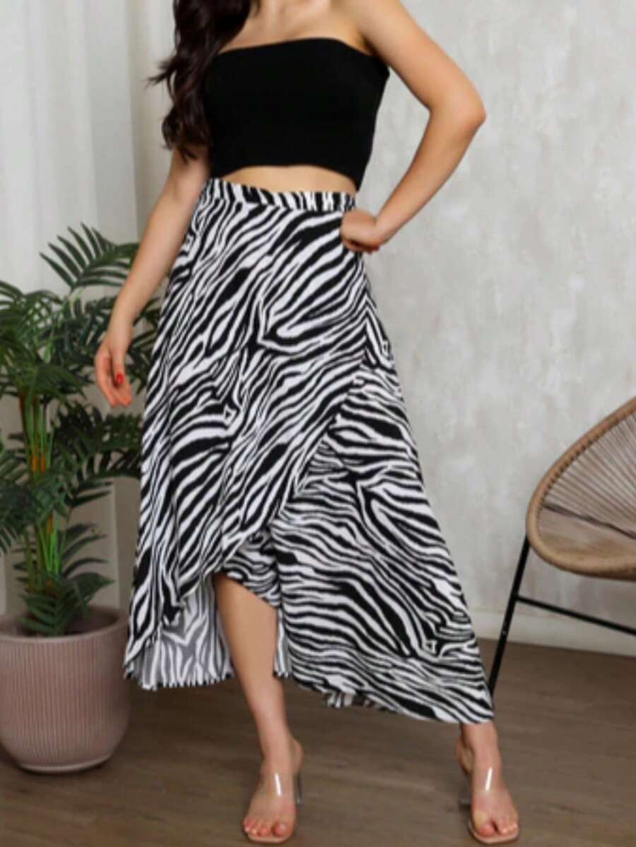 VISCOLINHO WRAP SKIRT WITH ZEBRA SLIT LINING - 斑馬 - 查看 1