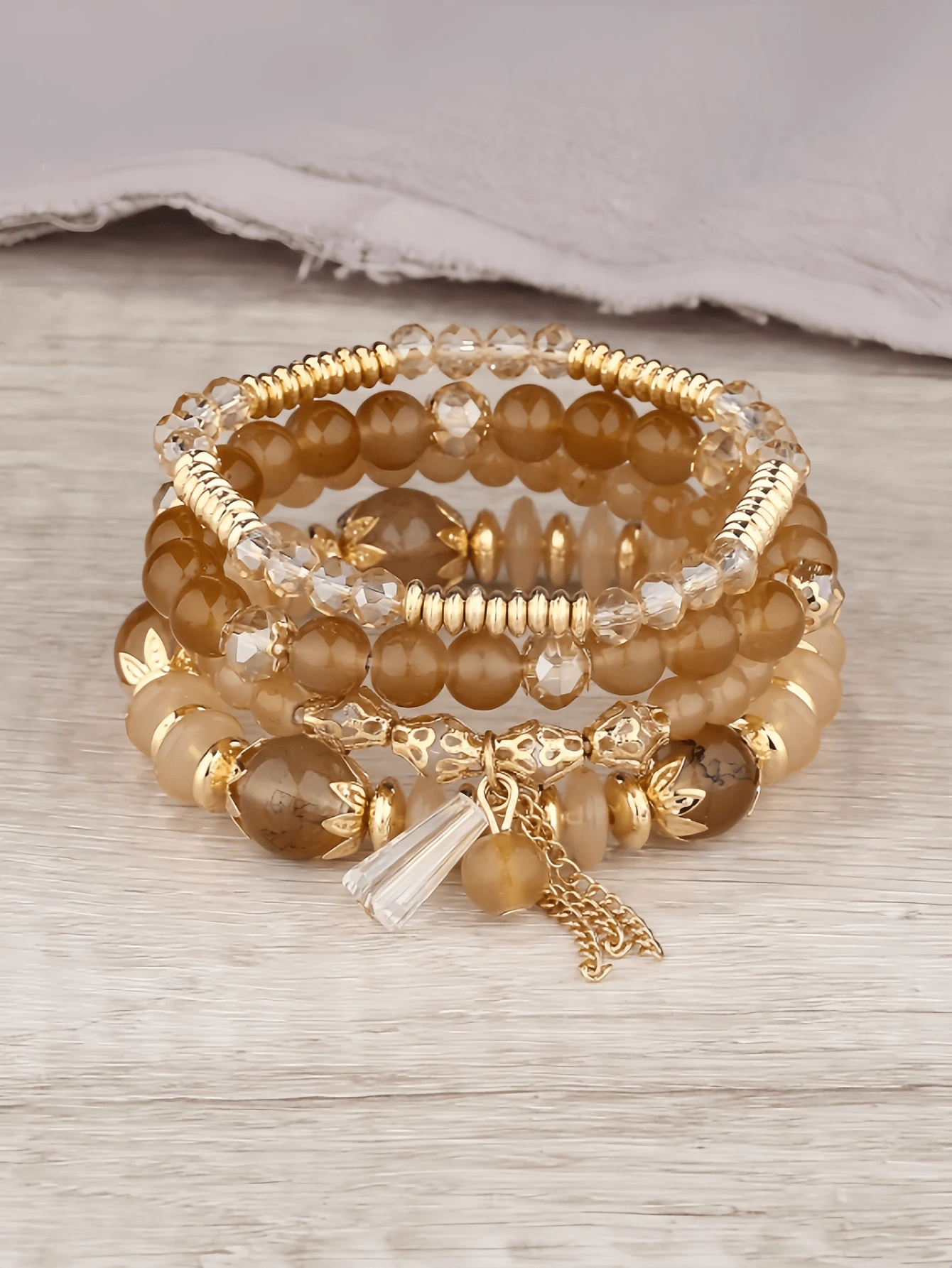 1 Set Of 4 Random Crystal Beaded Bracelets - Coffee Brown - View 1