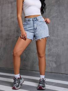 Shorts Denim Casual Desbotada de Verão