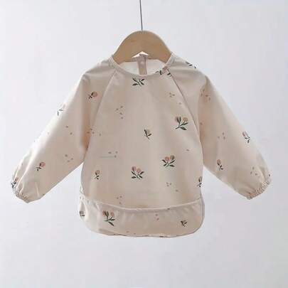 1pc Waterproof Long Sleeve Bib, Soft Waterproof Apron For Feeding, Drooling And Dressing, Baby Nursing Burp Cloth