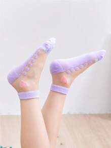 5 pares de calcetines tipo tobillera para niña con corazones, malla transpirable y fibra de vidrio - Multicolor - Ver 5