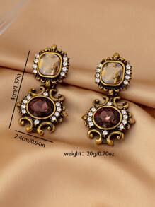 1 par de pendientes de botón con forma oval geométrica retro con cristales