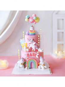 1 Stück Einhorn Tortendekoration, Regenbogen Tortendekoration, weiche Tonkuchendekorationen, Einhorn Thema Geburtstags Topperaufsteller, Wolken Ballon Stern Tortendekoration, geeignet für Einhorn Themen Tortendekorationen, Geburtstagstorte Dekorationen, Taufe Hochzeit Muttertags Tortendekoration, süße niedliche Tortendekoration