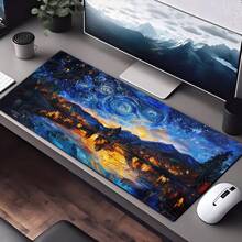 1 buc. Mouse Pad extins pentru jocuri, anti-alunecare, design cu model de artă cu cer înstelat, covoraș de birou durabil, cu margini cusute precise, potrivit pentru sporturi, computer și birou, covoraș de masă, covoraș pentru insulă