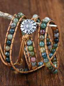 Bohemian Nature Stone Agate Beads Rope Wrap Bracelet, Healing Natural Stone Jewelry For Men - Multicolor - View 3