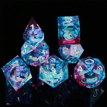 7pcs Liquid-Filled Translucent Two-Tone Glitter Dice Set With Sharp Edges - Butterfly Design, Suitable For Role-Playing Games And Board Games - Pink Blue - View 2