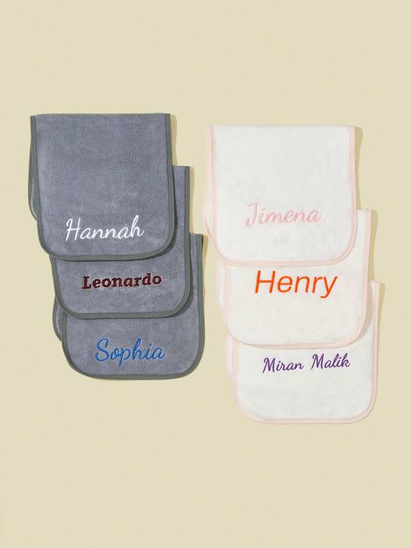 3pcs/Set Custom Text Embroidered Baby Burp Cloths, Feeding Bibs For Drooling And Feeding, Solid Color Soft Coral Fleece, Absorbent And Breathable, Suitable For Both Boys And Girls