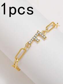 1pc New Gold 26-Letter Paper Clip Bracelet, Fashion Simple Rhinestone Bracelet, Material Alloy, Spring And Summer Fashion Bracelet - Letter Jewelry - View 37