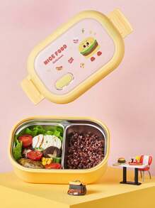 1 Stück individuell gestaltbare Französisch-Pommes & Burger Bento Box, tragbar für Outdoor, Reisen, Studenten, Büromitarbeiter, täglichen Gebrauch, Material aus Edelstahl, mehrere Optionen, Cartoon-Stil, trennbare Behälter 25,5*14,5*8cm/8,8*5,7*3,1 Zoll