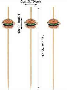 100pcs Toothpicks For Appetizers,Hamburger Pattern Bamboo Toothpicks Hamburger Picks, 4.7 Inch Bamboo Picks Skewers Fruit Sticks, Fancy Toothpicks For Breakfast Sandwiches Hamburger Fruit And Parties Events - Hamburger - View 8