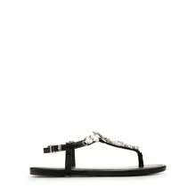 Flat Sandals For Women Dressy Rhinestone T-Strap Thong Flat Sandals For Summers Dress Beach - Black - View 5