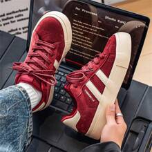 新款男士百搭平底休闲运动鞋，透气运动休闲鞋 - 酒紅色 - 查看 3