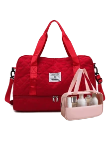 2pcs/Set Lingge Fashionable Short Distance Travel Bag Set, Travel Fitness Bag+Wash Bag, Short-Term Travel Bag, Swimming Yoga Fitness Bag, Multifunctional Multi Pocket Shoe Bag, Oxford Cloth Material, Waterproof Dry Wet Separation Holiday Essentials Holiday Travel Essentials Travel Accessories - Multicolor - View 12