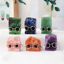 1PC Natural Crystal Gemstone Pets DIY Handmade Crystal Carving Hedgehog Fengshui Sculpture For Pet Memorial Ornament Home Garden Christmas Gift - Glasses Doll - View 3