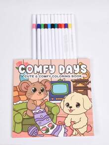 1pc COMFY DAYS: Coloring Book For Adults And Teens Featuring Super Cute Animal Characters With Easy And Simple Designs For Relaxation Cute And Comfy(Excluding Marker Pen) - MultiWarna - View 5
