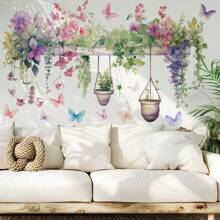 Removable Watercolor Hanging Potted Wall Stickers Flower Pots Wall Decals Colorful Plants Wall Sticker Floral Pendant Wall Decal Art Murals For Classroom Office Living Room Girl Bedroom Personalised Stickers