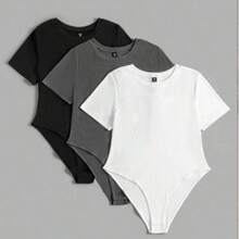 LA PRINCESA ,BODY DE DAMA ,TRAJE DE CUERPO DE MANGA CORTA CON CUELLO REDONDO ,TRANSPIRABLE ,ALGODON ELASTICO - Negro - Ver 4