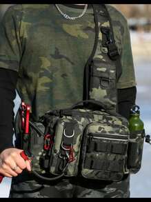 Tactical Camouflage Fishing Sling Bag, Multi-Functional Outdoor Chest/Waist Pack With Fishing Rod Holder, Large Capacity For Hiking, Camping And Fishing - Multicolor - View 3