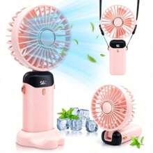 Handheld Fan With 5000 MAh Battery Max 48 Hours Runtime,Pocket Fan Portable Battery Operated Or USB Powered Fan,5 Speeds,Mini USB Portable Foldable Rechargeable Fan, Summer Gift,With Aromatherapy Tablets - Hồng - Xem 1