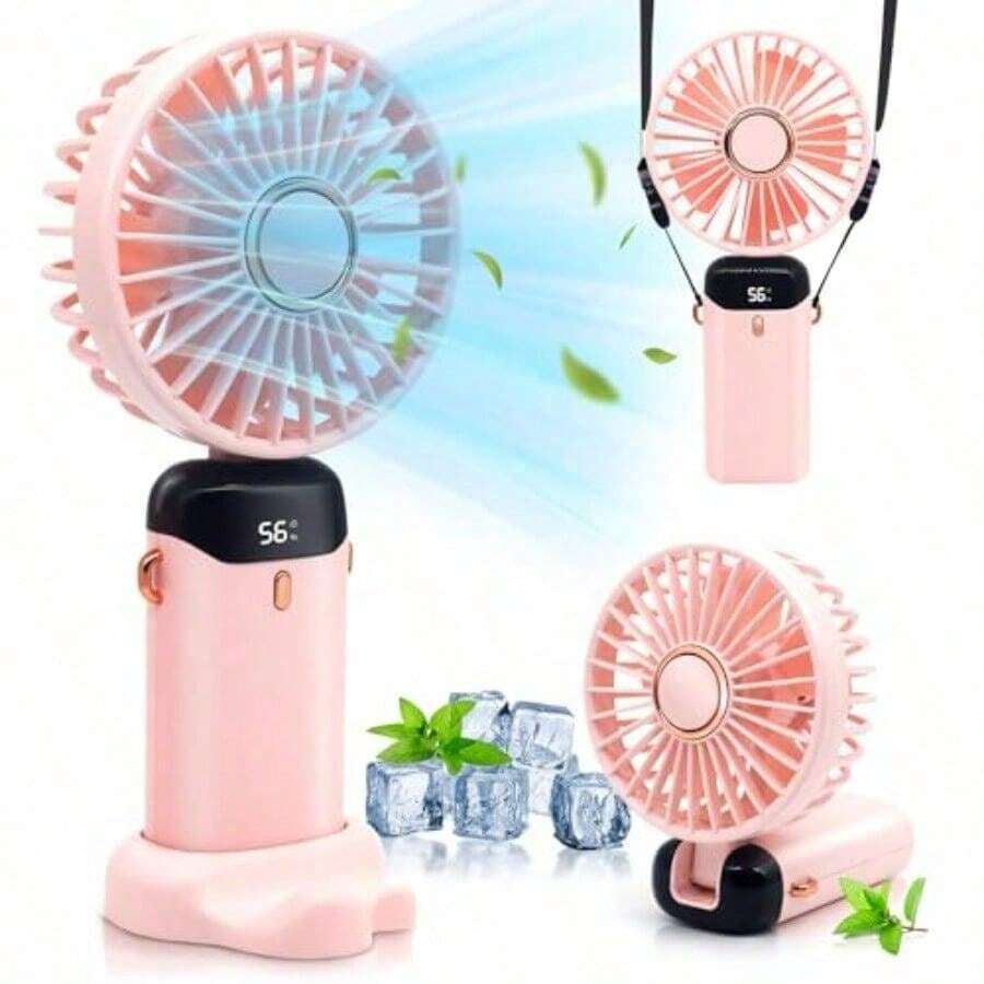 Handheld Fan With 5000 MAh Battery Max 48 Hours Runtime,Pocket Fan Portable Battery Operated Or USB Powered Fan,5 Speeds,Mini USB Portable Foldable Rechargeable Fan, Summer Gift,With Aromatherapy Tablets - Hồng - Xem 1