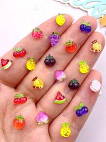 30pcs Resin Mixed Colorful Glitter Mini 3D Fruit Art Flat Bottom Rhinestone Stickers, DIY Jewelry Accessories, Craft Decoration, Suitable For Summer, School - Random Mixed 1 - View 3