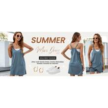 Tanming Women's Womens Athletic Sleeveless Mini Dress With Built-In Shorts V Neck Spaghetti Strap Short Tennis Dress With Pockets - 橘色 - 查看 11