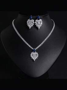 1 Bộ/3 Chiếc Bộ trang sức tua rua hình lá phong cách tối giản Cubic Zirconia + Hoa tai Zirconia nhiều màu + Vòng cổ, Thích hợp cho phụ nữ trong nhiều dịp, Quà tặng Ngày của Mẹ - Bộ trang sức - Xem 4