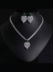 1 Bộ/3 Chiếc Bộ trang sức tua rua hình lá phong cách tối giản Cubic Zirconia + Hoa tai Zirconia nhiều màu + Vòng cổ, Thích hợp cho phụ nữ trong nhiều dịp, Quà tặng Ngày của Mẹ - Bộ trang sức - Xem 14