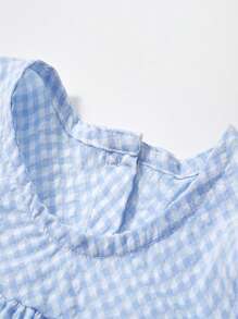 Vestido Xadrez Azul Claro Sem Mangas com Bordado Fofo de Pato para Meninas, Essencial de Verão