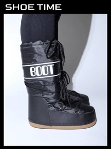 Women's Fashion Thick Ski Mid Calf Boots, Snow Boots Winter - 黑色 - 查看 1