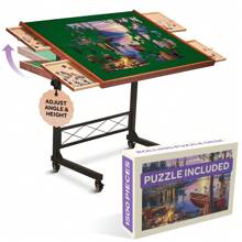 JoyBerri Jigsaw Puzzle Table/Rolling Desk - 1500 Piece Puzzle Board/Portable Jigsaw Tables With Drawers And Legs - Height Adjustable For Adults And Kids - 綠色 - 查看 1