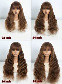 人发挑染波浪假发带刘海全机织无胶假发金色混合棕色无蕾丝可戴可戴 180% 浓度巴西雷米假发适合女性日常使用