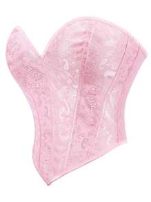 1件粉色无肩带胸衣，女士系带钢圈心形领露脐上衣