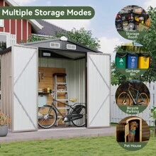 6x4ft Outdoor Storage Shed - Sturdy Construction Metal Tool Shed With Lock Ready Design & Weatherproof Roof | Galvanized Steel Frame Garden Patio Backyard Yard Storage With Espresso Brown Finish - 1 - 查看 4