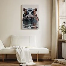 1pc Framed Canvas Poster, Hippo Animal Wildlife Wall Art Canvas Paintings, Ideal Gift For Bedroom Living Room Corridor, Wall Art, Room Decoration