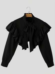 INCERUN Fashion Mens Tie Front Buttons Long Sleeve Ruffle Blouse Holiday Party Casual Shirt Tops - màu đen - Xem 3