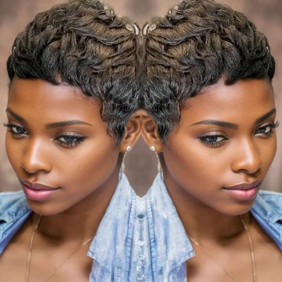 优雅短款精灵短发假发，带刘海，150% 密度巴西雷米真人发，全机织假发，非常适合日常佩戴和派对 - 自然色&黑色系 - 查看 1