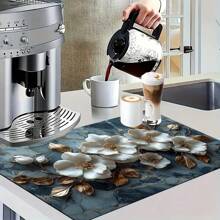 1 pieza Alfombrilla de drenaje/absorción/secado con estampado floral de primavera/verano para cafeteras, utensilios de cocina, lavadoras, fregaderos, accesorios de cocina, decoración del hogar, suministros para fiestas, decoraciones navideñas