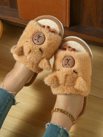 Cute Capybara Fluffy Slippers – Cozy & Warm Animal-Themed Indoor Shoes – Soft Plush With Adorable Sleeping Face Design – Perfect For Women & Couples – Available In 5 Sizes
