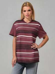 Women Vintage Grunge Top Short Sleeve Striped T-Shirt Goth Emo Tee Shirt Y2K Aesthetic Clothes Harajuku - 紅色 - 查看 5